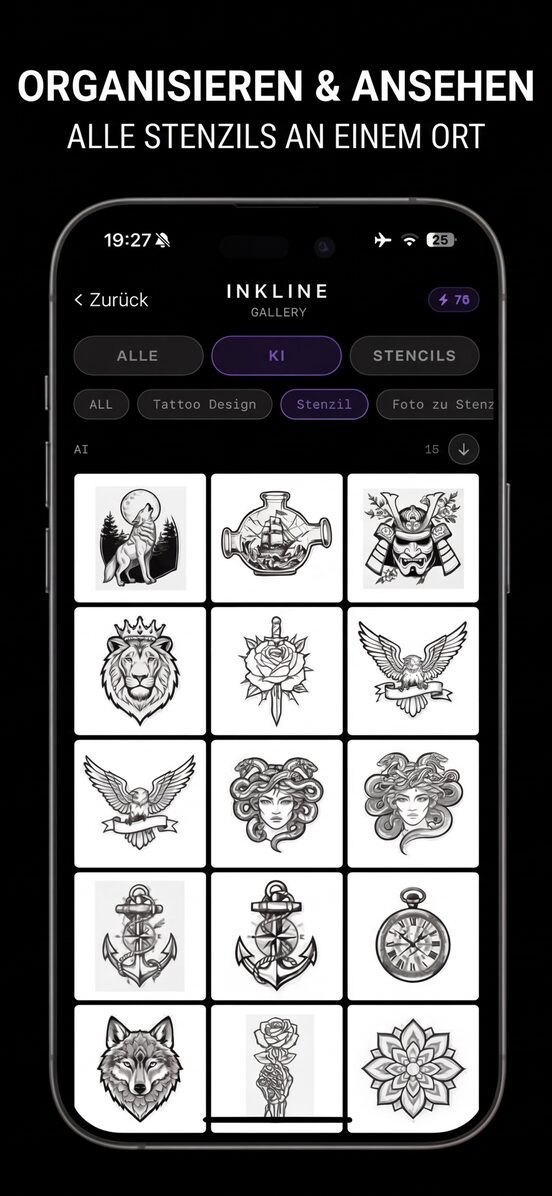 Die Galerie mit den gespeicherten Schablonen-Projekten in der App.