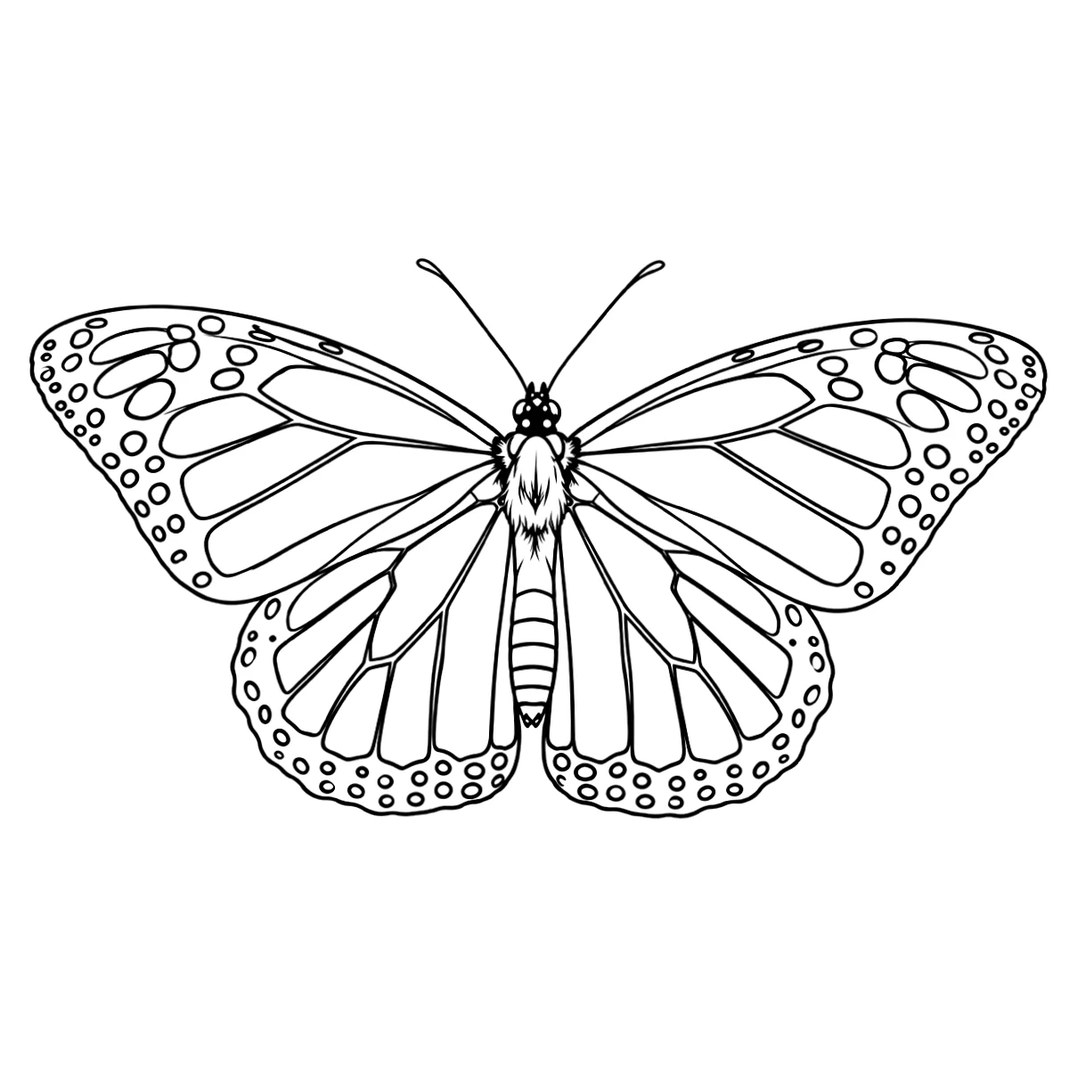 Butterfly tattoo stencil in clean black linework on white, printable (AI-generated example)