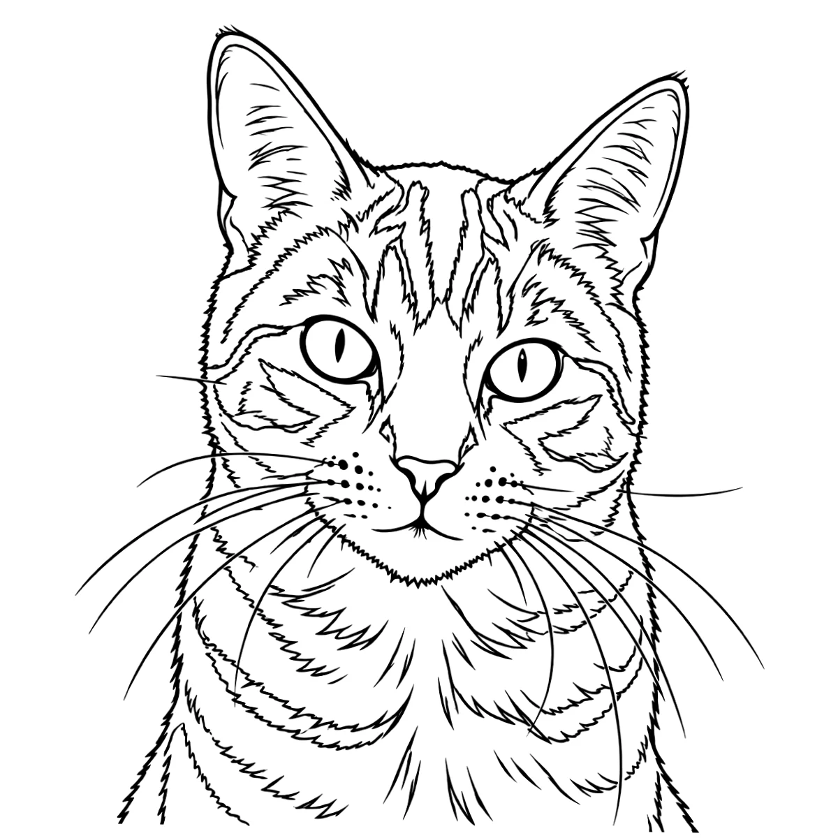 Cat portrait tattoo stencil in clean black linework on white, printable (AI-generated example)