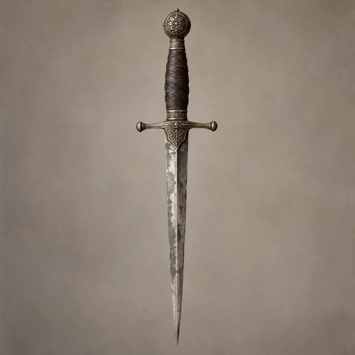 Dagger reference photo, the source the tattoo stencil was traced from (AI-generated example)