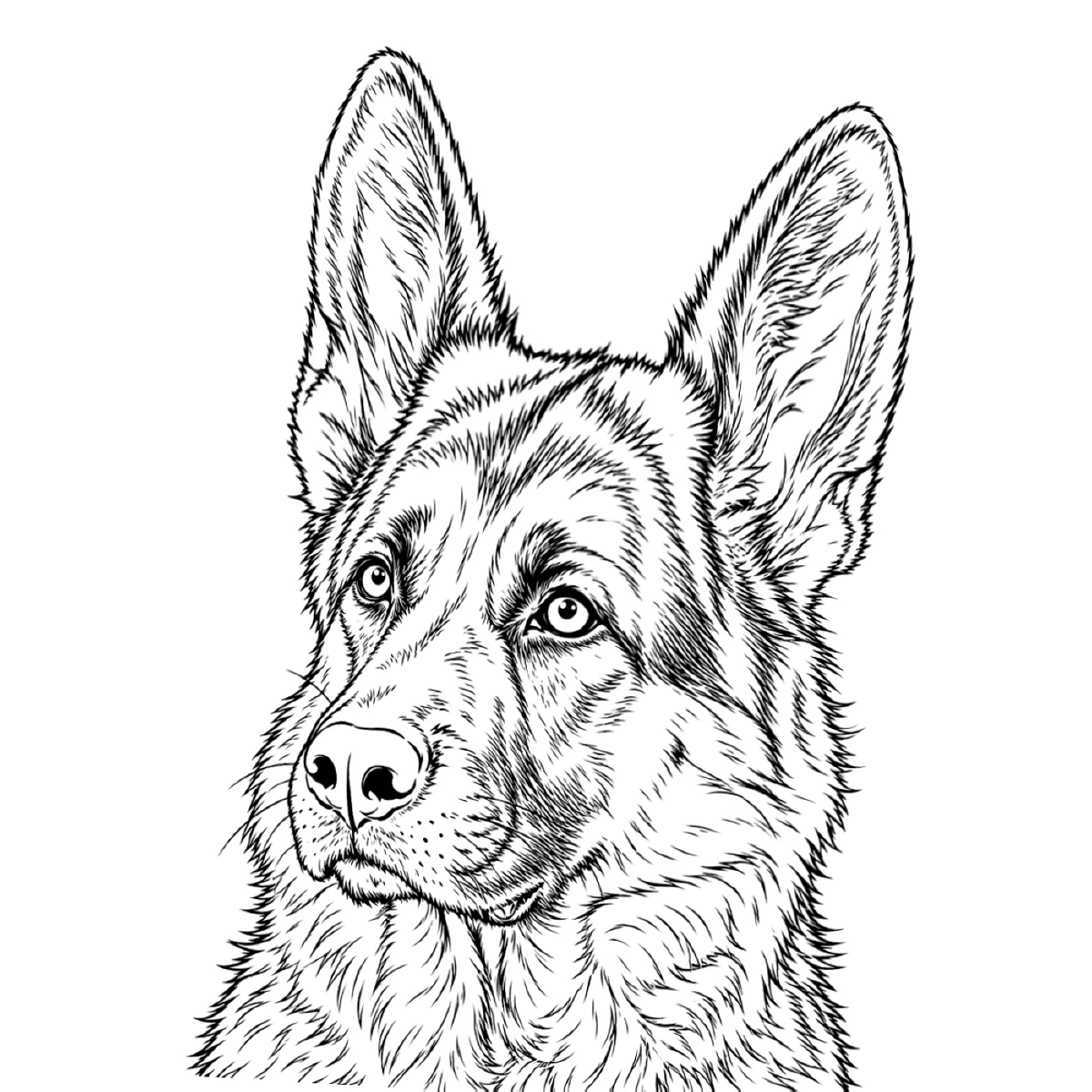 Dog portrait tattoo stencil in clean black linework on white, printable (AI-generated example)