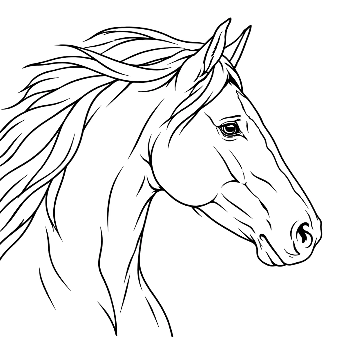 Horse tattoo stencil in clean black linework on white, printable (AI-generated example)