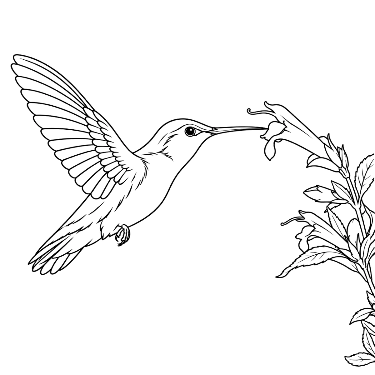 Hummingbird tattoo stencil in clean black linework on white, printable (AI-generated example)