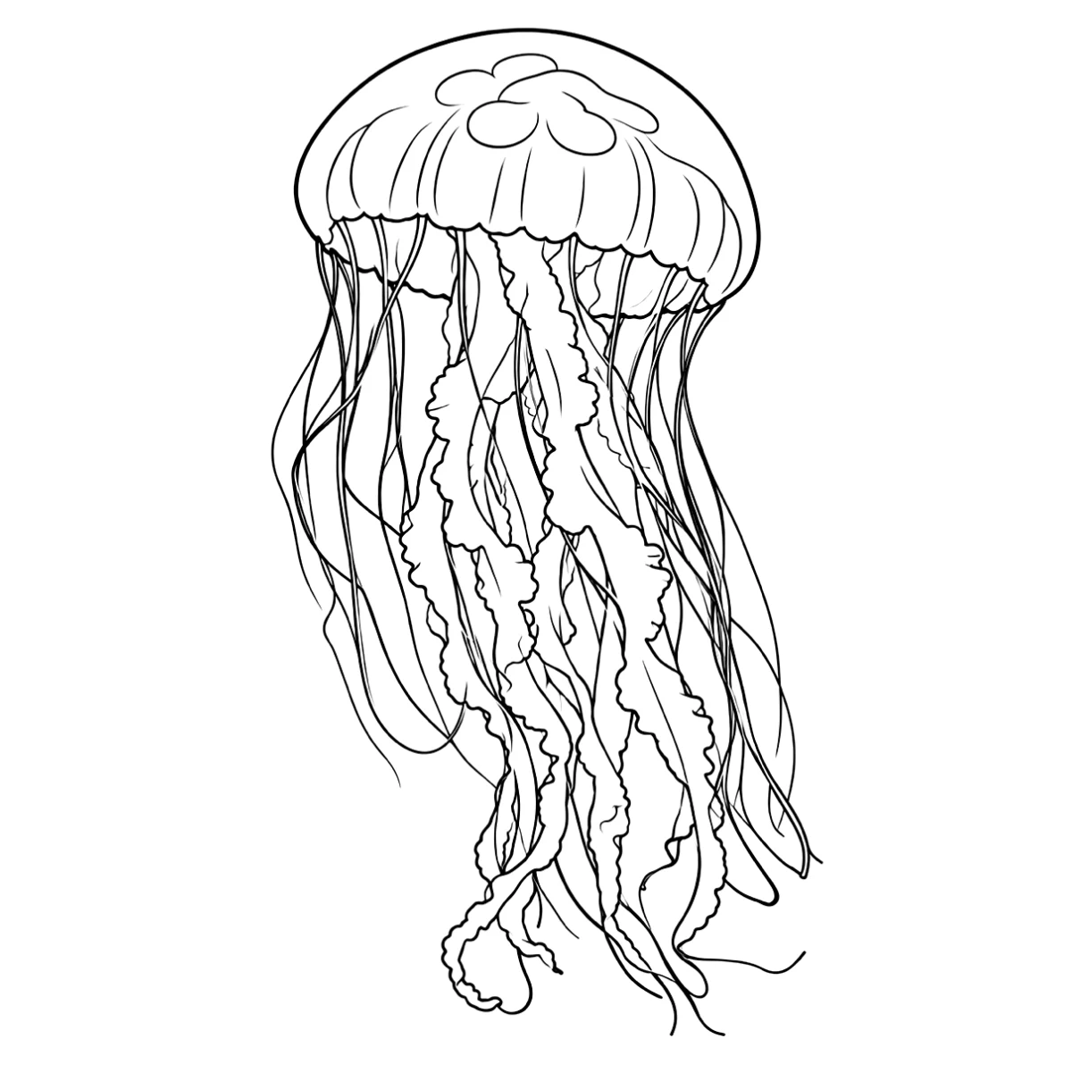 Jellyfish tattoo stencil in clean black linework on white, printable (AI-generated example)