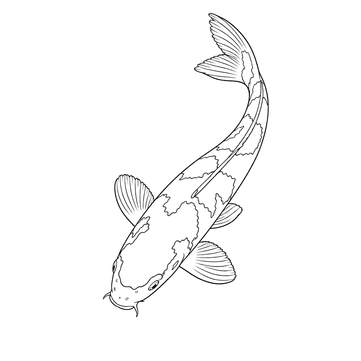 Koi tattoo stencil in clean black linework on white, printable (AI-generated example)