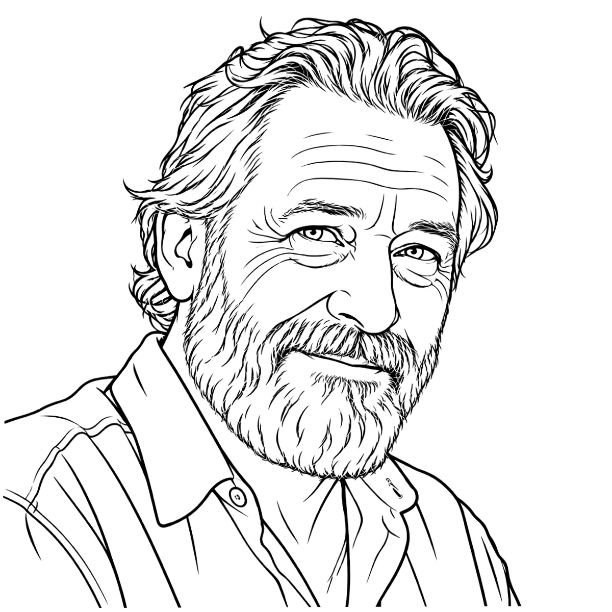 Man portrait tattoo stencil in clean black linework on white, printable (AI-generated example)