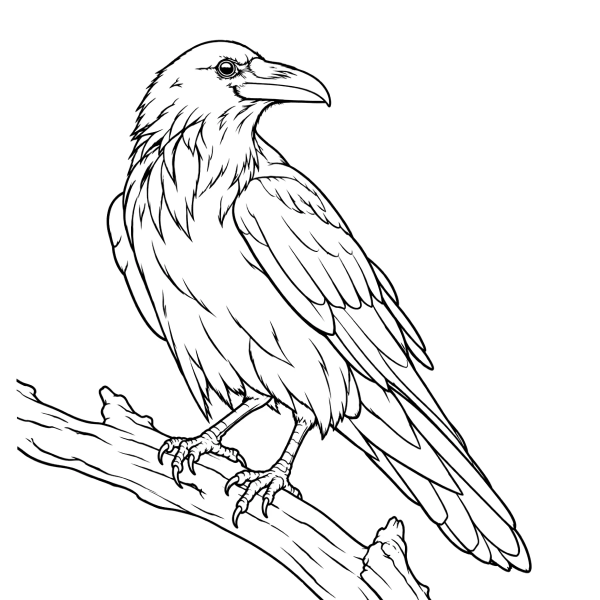 Raven tattoo stencil in clean black linework on white, printable (AI-generated example)