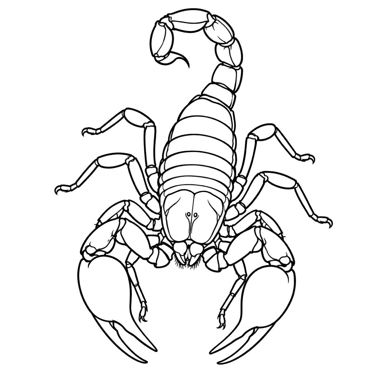 Scorpion tattoo stencil in clean black linework on white, printable (AI-generated example)