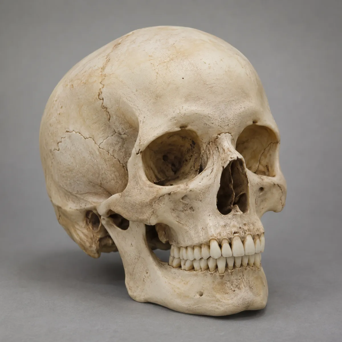 Skull reference photo, the source the tattoo stencil was traced from (AI-generated example)