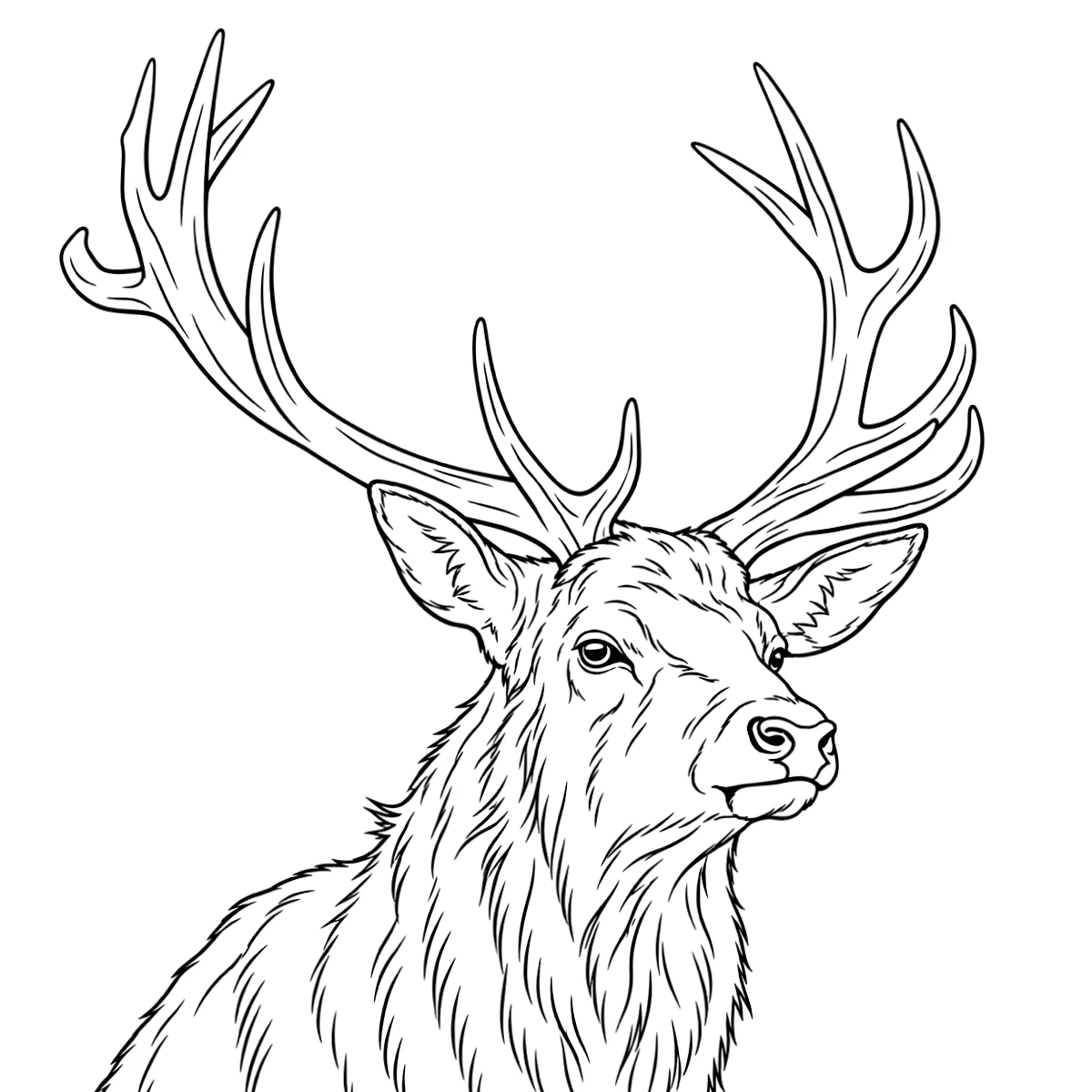 Stag tattoo stencil in clean black linework on white, printable (AI-generated example)