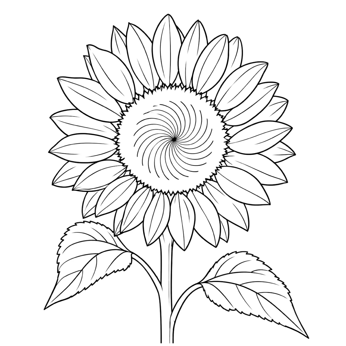 Sunflower tattoo stencil in clean black linework on white, printable (AI-generated example)