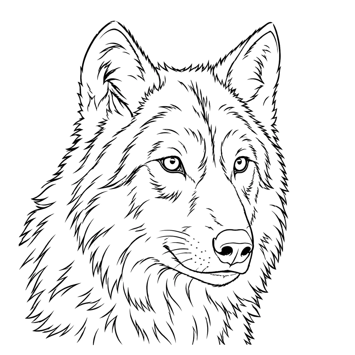 Wolf tattoo stencil in clean black linework on white, printable (AI-generated example)